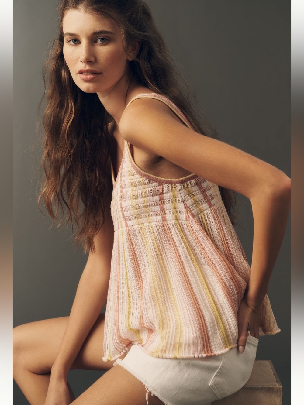 Anthropologie Maeve scoop-neck textured stripe swing tank